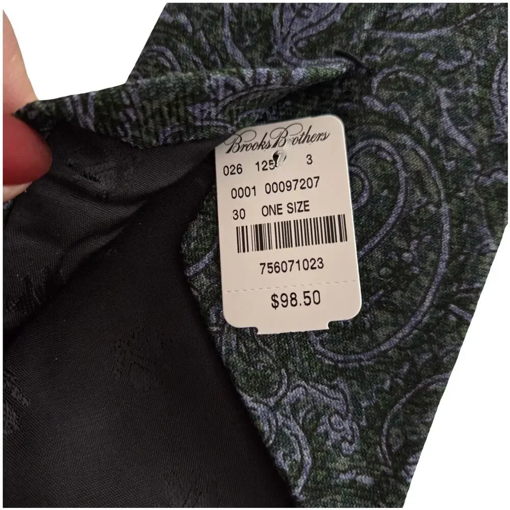 NWT Brooks Brothers | 100% Italian Wool Paisley Print Green Blue Tie Made in USA